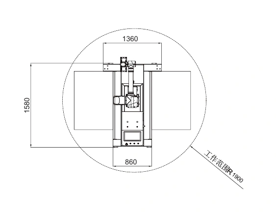CR50-1900 dimensions and operating range drawing