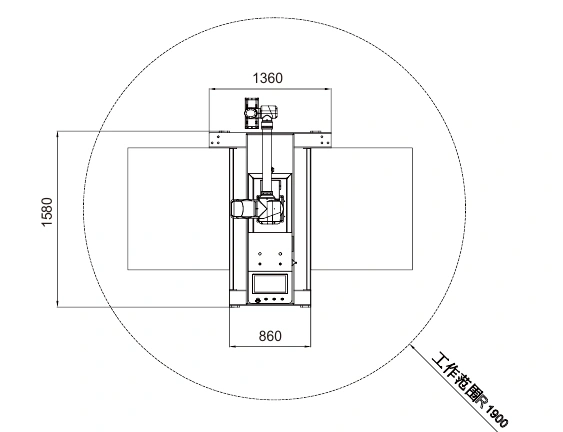CR30L-1900 dimensions and operating range drawing